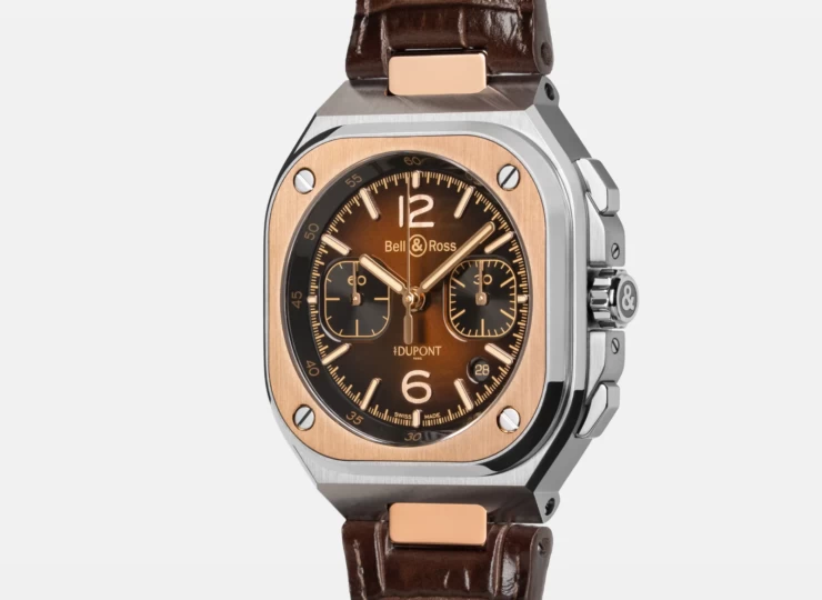 BELL & ROSS BR-05 Chrono S.T. Dupont 42mm ブラウン文字盤 ブラックパティーナを施したブラウンのアリゲーター調カーフレザー BR05C-STD-STPG/SCA