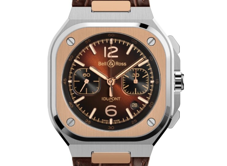 BELL & ROSS BR-05 Chrono S.T. Dupont 42mm ブラウン文字盤 ブラックパティーナを施したブラウンのアリゲーター調カーフレザー BR05C-STD-STPG/SCA