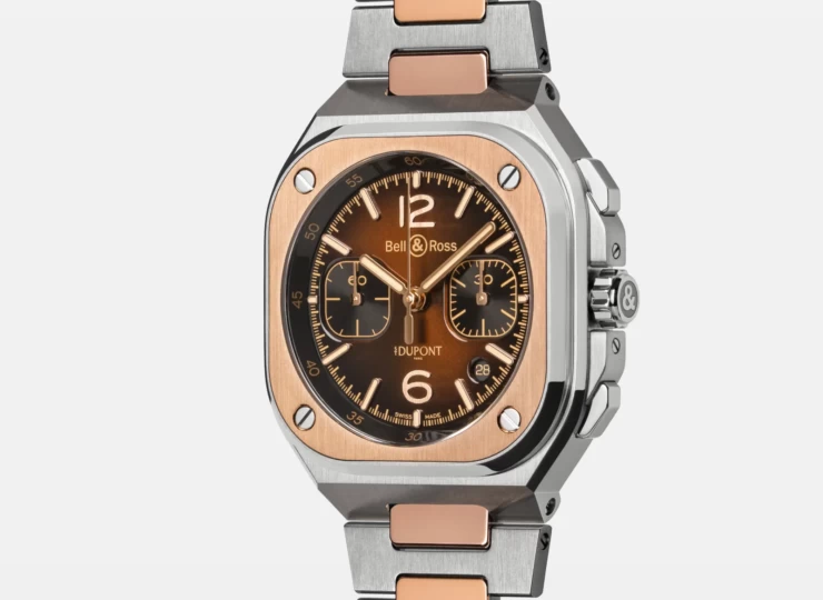 BELL & ROSS BR-05 Chrono S.T. Dupont 42mm ブラウン文字盤 スティール&ゴールドブレスレット BR05C-STD-STPG/SSG