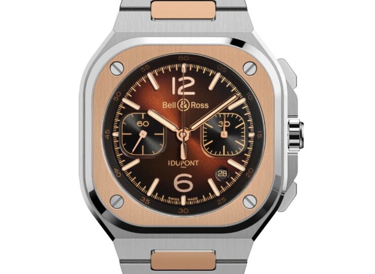 BELL & ROSS BR-05 Chrono S.T. Dupont 42mm ブラウン文字盤 スティール&ゴールドブレスレット BR05C-STD-STPG/SSG