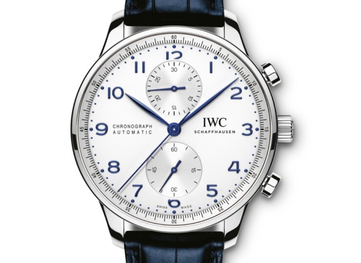 IWC ポルトギーゼ・クロノグラフ 41mm シルバー文字盤 ステンレススティール ブルー・アリゲーター・ストラップ IW371605