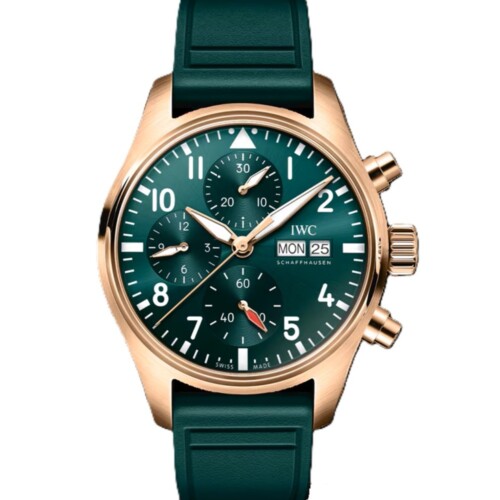 パイロット・ウォッチ・クロノグラフ 41mm グリーン文字盤 18Kレッドゴールド ラバー・ストラップ