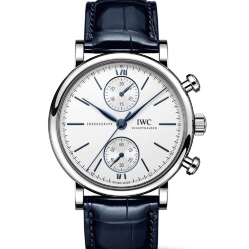 ポートフィノ・クロノグラフ 39mm シルバー文字盤 ブルー・アリゲーター・ストラップ