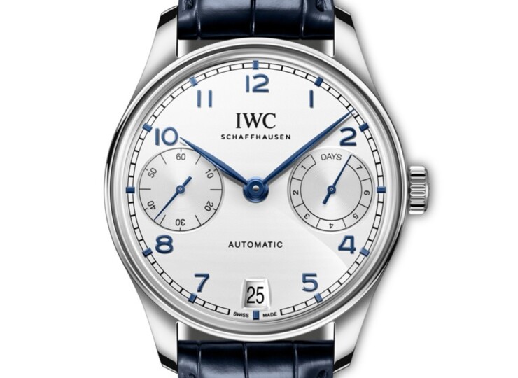 IWC ポルトギーゼ・オートマティック 42 42.4mm シルバー文字盤 ステンレススティール ブルー・アリゲーター・ストラップ IW501702