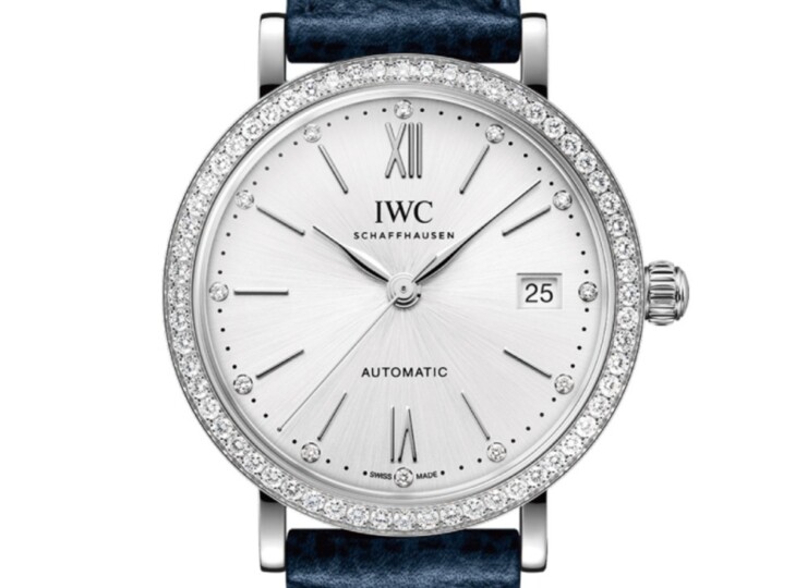 IWC ポートフィノ・オートマティック 37mm シルバー文字盤 ステンレススティール ブルー・カーフスキン・ストラップ ダイヤモンド IW658601