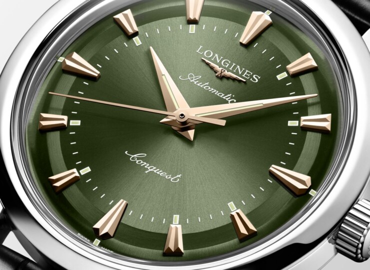 LONGINES コンクエスト ヘリテージ 38mm 緑ラッカー「ポリッシュ」文字盤 ステンレススティール アリゲーターストラップ L1.649.4.02.2