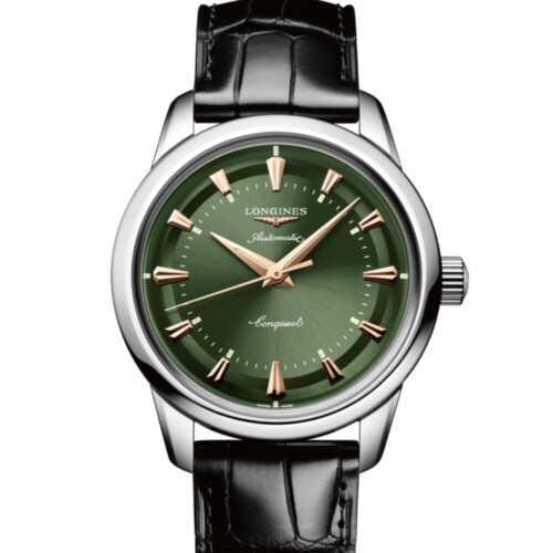 LONGINES コンクエスト ヘリテージ 38mm 緑ラッカー「ポリッシュ」文字盤 ステンレススティール アリゲーターストラップ L1.649.4.02.2