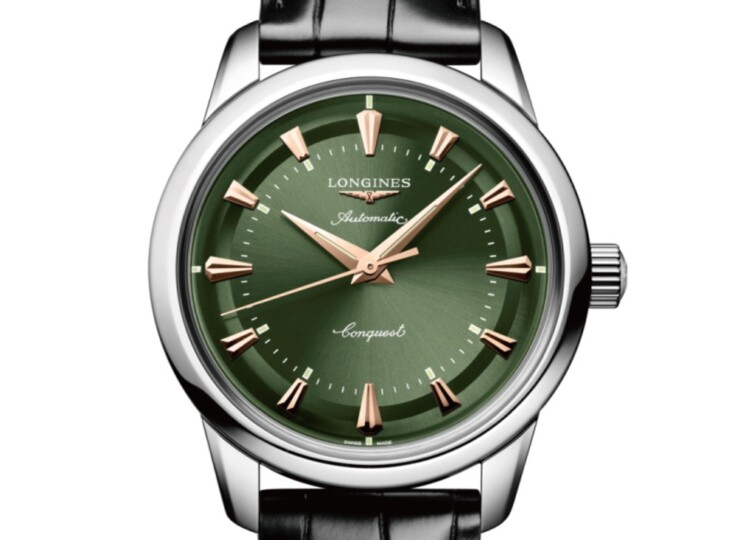 LONGINES コンクエスト ヘリテージ 38mm 緑ラッカー「ポリッシュ」文字盤 ステンレススティール アリゲーターストラップ L1.649.4.02.2