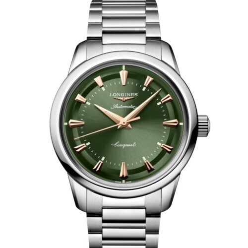 コンクエスト ヘリテージ 38mm 緑ラッカー「ポリッシュ」文字盤 ステンレススティール ブレスレット