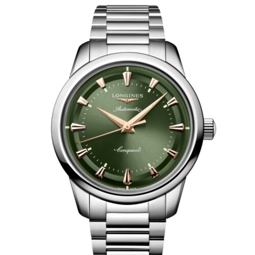 コンクエスト ヘリテージ 40mm 緑ラッカー「ポリッシュ」文字盤 ステンレススティール ブレスレット