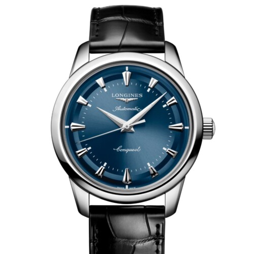 LONGINES コンクエスト ヘリテージ 40mm 青ラッカー「ポリッシュ」文字盤 ステンレススティール アリゲーターストラップ L1.650.4.92.2
