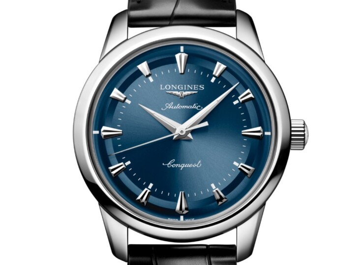 LONGINES コンクエスト ヘリテージ 40mm 青ラッカー「ポリッシュ」文字盤 ステンレススティール アリゲーターストラップ L1.650.4.92.2