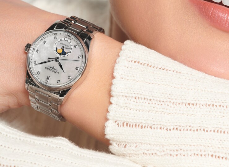 LONGINES マスターコレクション ムーンフェイズ 34mm ホワイト マザーオブパール文字盤 ステンレススティール ダイヤモンド ブレスレット L2.409.4.87.6