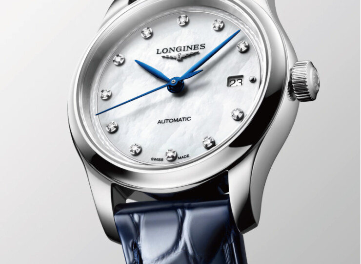 LONGINES マスターコレクション 30mm ホワイト マザーオブパール文字盤 ステンレススティール ダイヤモンド アリゲーターストラップ L2.449.4.87.2