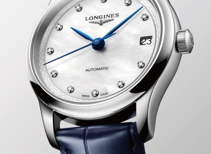 LONGINES マスターコレクション 34mm ホワイト マザーオブパール文字盤 ステンレススティール ダイヤモンド アリゲーターストラップ L2.450.4.87.2