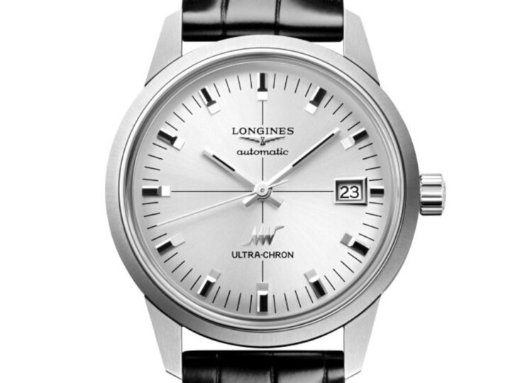 LONGINES ウルトラクロン 37mm シルバー「サンレイ」文字盤 ステンレススティール アリゲーターストラップ L2.537.4.72.2