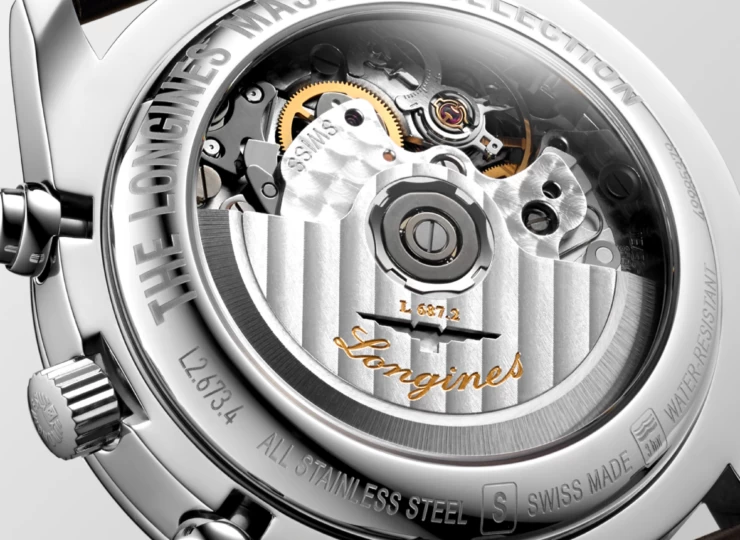 LONGINES マスターコレクション クロノグラフ 40mm シルバー「バーリーコーン」文字盤 ステンレススティール アリゲーターストラップ L2.673.4.78.3