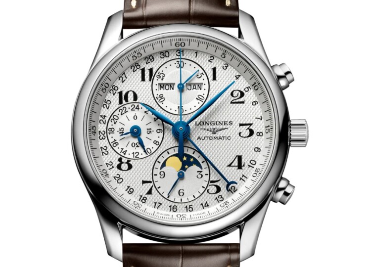 LONGINES マスターコレクション クロノグラフ 40mm シルバー「バーリーコーン」文字盤 ステンレススティール アリゲーターストラップ L2.673.4.78.3