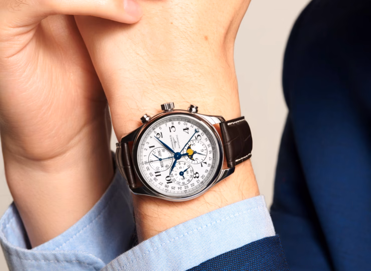 LONGINES マスターコレクション クロノグラフ 42mm シルバー「バーリーコーン」文字盤 ステンレススティール アリゲーターストラップ L2.773.4.78.3