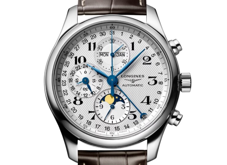 LONGINES マスターコレクション クロノグラフ 42mm シルバー「バーリーコーン」文字盤 ステンレススティール アリゲーターストラップ L2.773.4.78.3