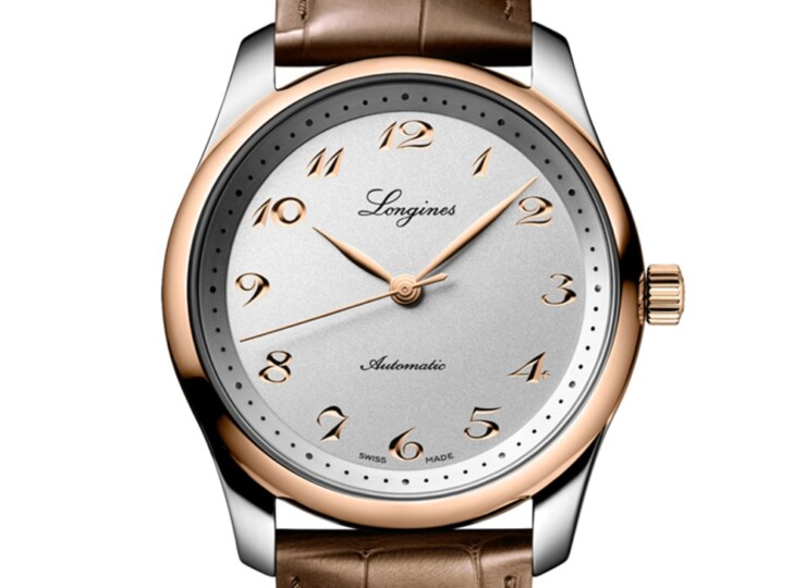 LONGINES マスターコレクション 40mm シルバー文字盤 ステンレススチール&18KローズゴールドGC200 アリゲーターストラップ L2.793.5.70.2