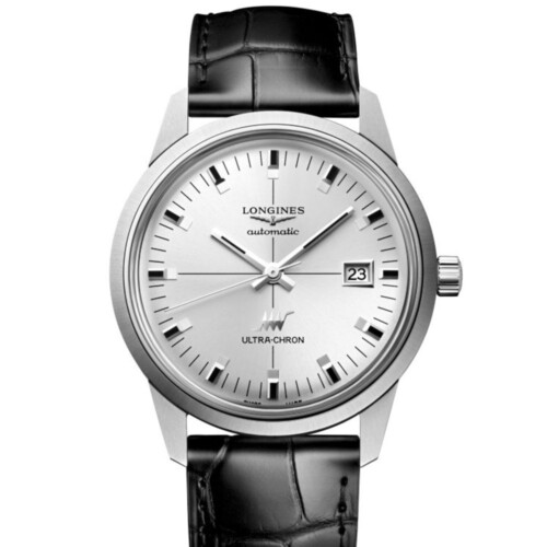 ウルトラクロン 40mm シルバー「サンレイ」文字盤 ステンレススティール アリゲーターストラップ