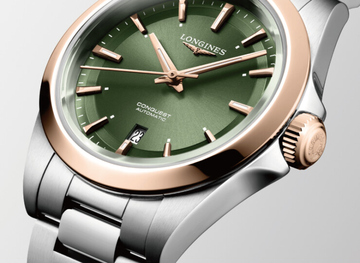 LONGINES コンクエスト 30mm サンレイグリーン文字盤 ステンレススチール＆18KローズゴールドGC200 L3.320.5.02.6