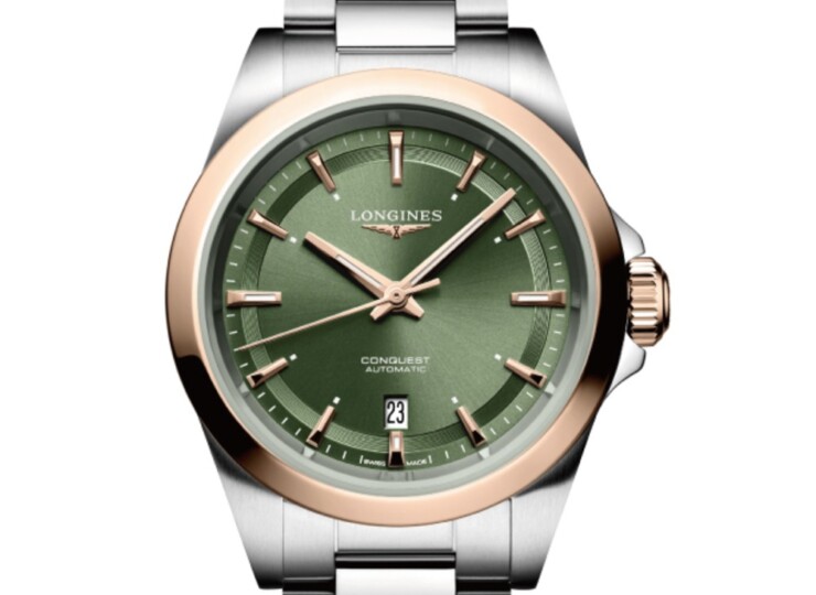 LONGINES コンクエスト 30mm サンレイグリーン文字盤 ステンレススチール＆18KローズゴールドGC200 L3.320.5.02.6