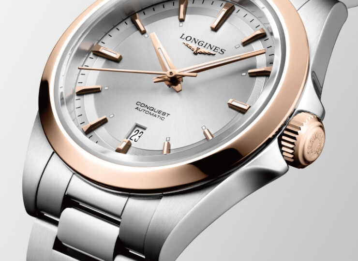 LONGINES コンクエスト 30mm シルバー「サンレイ」文字盤 ステンレススチール＆18KローズゴールドGC200 L3.320.5.72.6