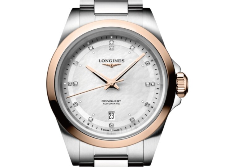 LONGINES コンクエスト 30mm ホワイト マザーオブパール文字盤 ステンレススチール&18KローズゴールドGC200 L3.320.5.87.6