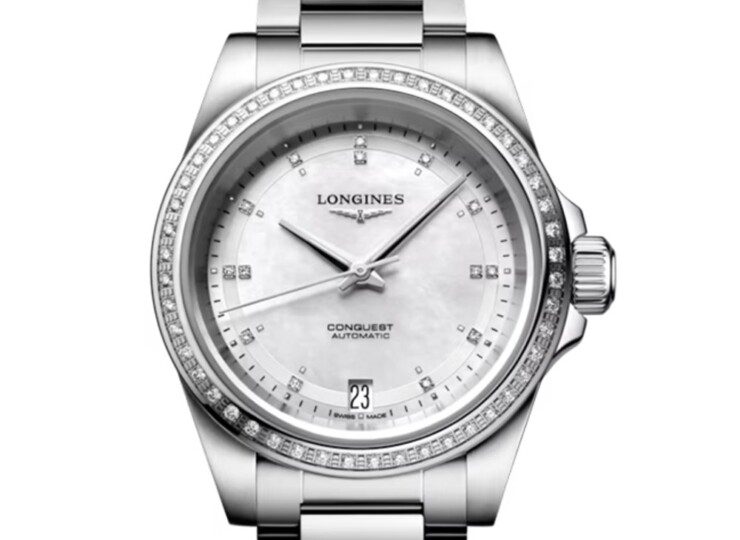 LONGINES コンクエスト 34mm ホワイト マザーオブパール文字盤 ステンレススティール ダイヤモンド ブレスレット 自動巻き L3.430.0.87.6