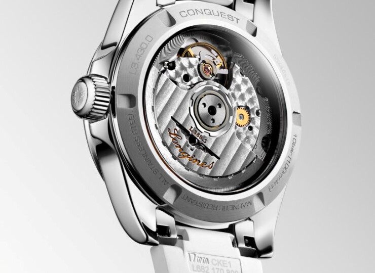 LONGINES コンクエスト 34mm ホワイト マザーオブパール文字盤 ステンレススティール ダイヤモンド ラバーストラップ L3.430.0.87.9