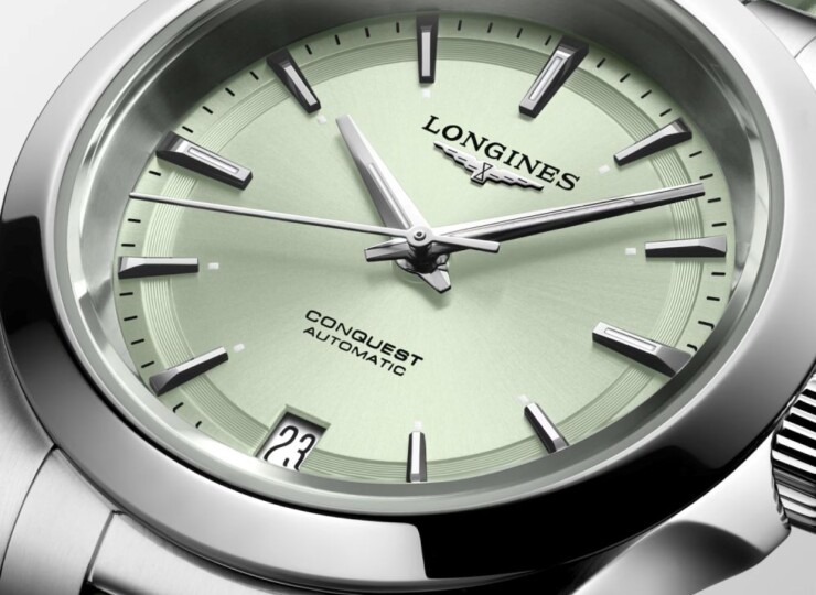 LONGINES コンクエスト 34mm サンレイグリーン文字盤 ステンレススティール ラバーストラップ L3.430.4.02.9