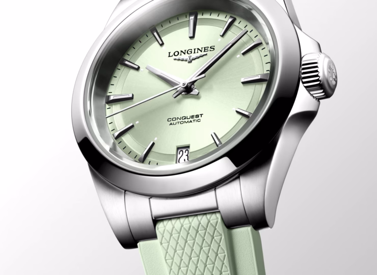 LONGINES コンクエスト 34mm サンレイグリーン文字盤 ステンレススティール ラバーストラップ L3.430.4.02.9