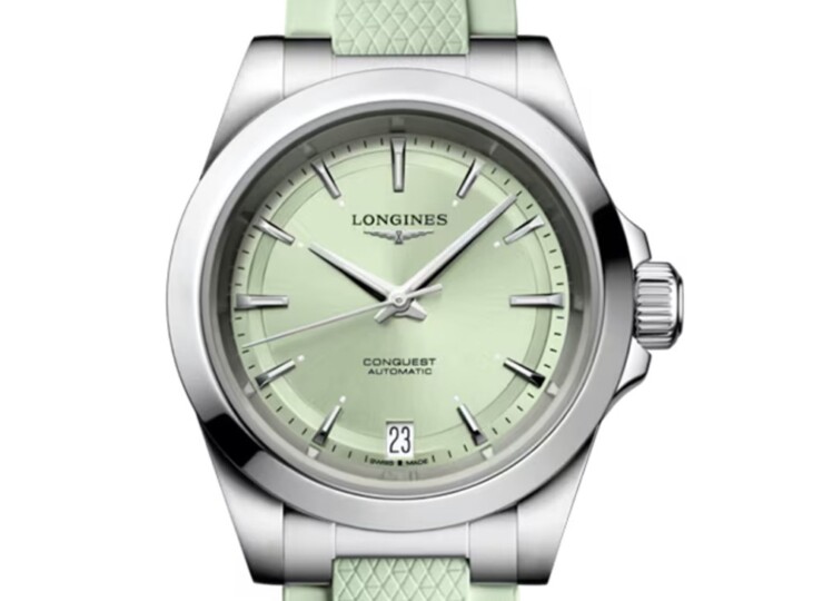 LONGINES コンクエスト 34mm サンレイグリーン文字盤 ステンレススティール ラバーストラップ L3.430.4.02.9