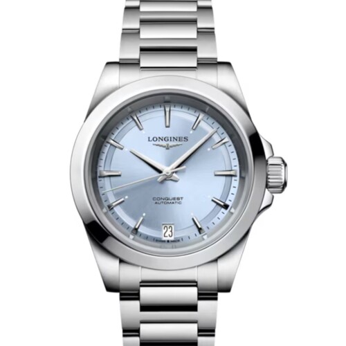 コンクエスト 34mm ブルー「サンレイ」文字盤 ステンレススティール ブレスレット