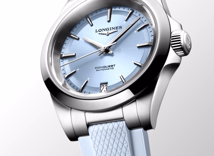 LONGINES コンクエスト 34mm ブルー「サンレイ」文字盤 ステンレススティール ラバーストラップ L3.430.4.92.9