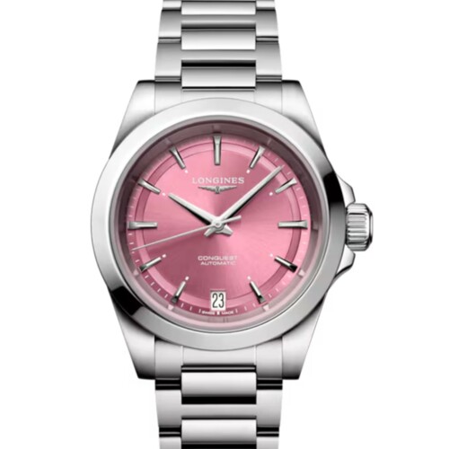 コンクエスト 34mm サンレイピンク文字盤 ステンレススティール ブレスレット