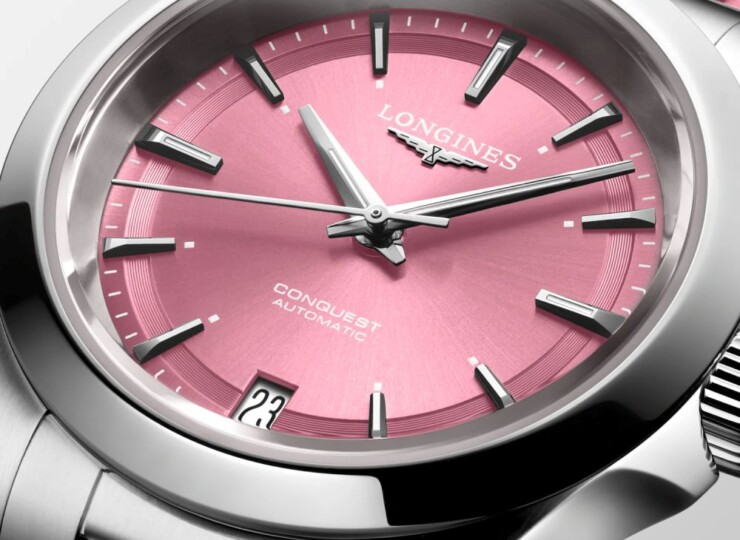 LONGINES コンクエスト 34mm サンレイピンク文字盤 ステンレススティール ラバーストラップ L3.430.4.99.9