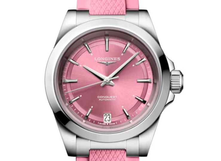 LONGINES コンクエスト 34mm サンレイピンク文字盤 ステンレススティール ラバーストラップ L3.430.4.99.9
