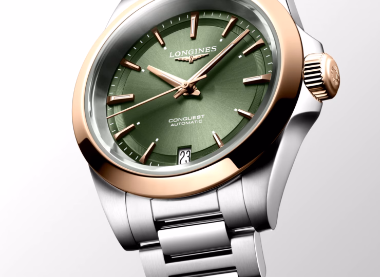 LONGINES コンクエスト 34mm サンレイグリーン文字盤 ステンレススチール＆18KローズゴールドGC200 ブレスレット L3.430.5.02.6