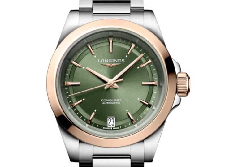 LONGINES コンクエスト 34mm サンレイグリーン文字盤 ステンレススチール＆18KローズゴールドGC200 ブレスレット L3.430.5.02.6