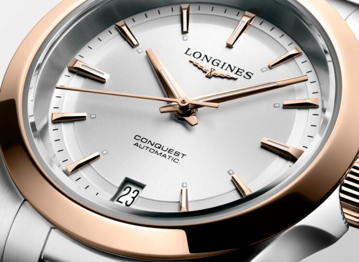 LONGINES コンクエスト 34mm シルバー「サンレイ」文字盤 ステンレススチール＆18KローズゴールドGC200 ブレスレット L3.430.5.72.6