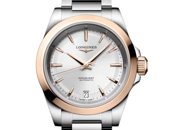 LONGINES コンクエスト 34mm シルバー「サンレイ」文字盤 ステンレススチール＆18KローズゴールドGC200 ブレスレット L3.430.5.72.6