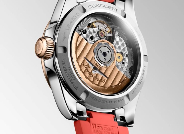 LONGINES コンクエスト 34mm シルバー「サンレイ」文字盤 ステンレススチール＆18KローズゴールドGC200 ラバーストラップ L3.430.5.72.9