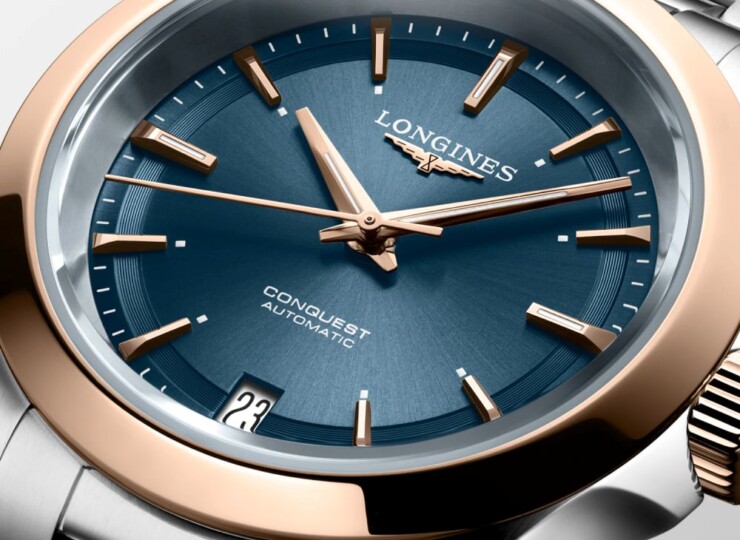 LONGINES コンクエスト 34mm ブルー「サンレイ」文字盤 ステンレススチール＆18KローズゴールドGC200 ブレスレット L3.430.5.92.6