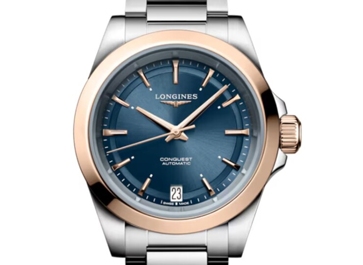 LONGINES コンクエスト 34mm ブルー「サンレイ」文字盤 ステンレススチール＆18KローズゴールドGC200 ブレスレット L3.430.5.92.6