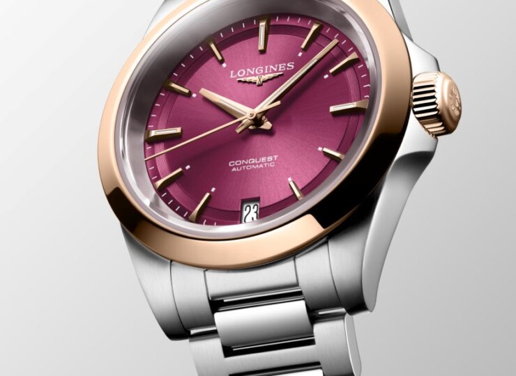LONGINES コンクエスト 34mm サンレイ パープル文字盤 ステンレススチール＆18KローズゴールドGC200 ブレスレット L3.430.5.98.6