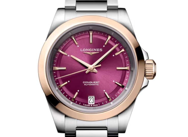 LONGINES コンクエスト 34mm サンレイ パープル文字盤 ステンレススチール＆18KローズゴールドGC200 ブレスレット L3.430.5.98.6