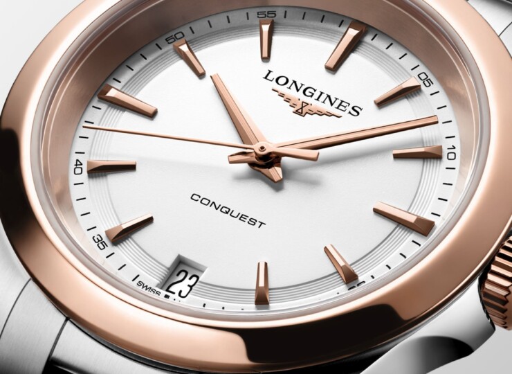 LONGINES コンクエスト 34mm ホワイト サンドブラスト仕上げ文字盤 ステンレススティール&レッド PVD L3.460.3.18.7